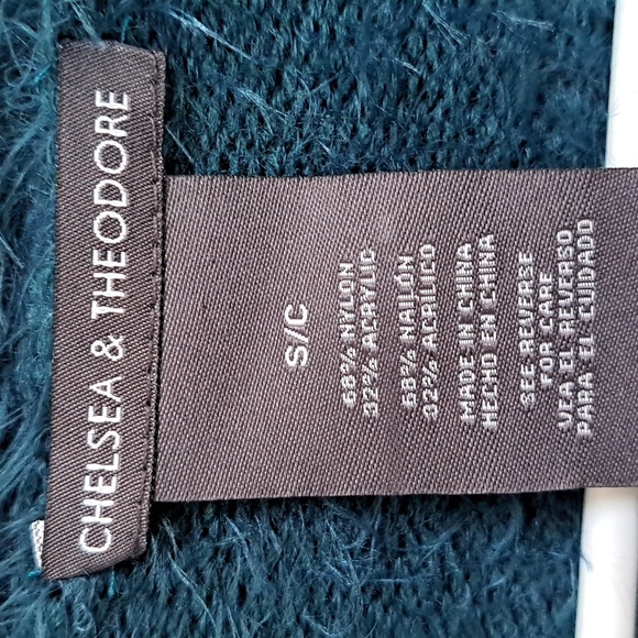 Chelsea & Theodore Dark Teal Fuzzy Open Front Cardigan W/Pockets. Size Small - Picture 8 of 8